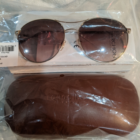 Longchamp Sunglasses GOLD/KHAKI / Brown Gradient Women's NWT - Picture 3 of 6